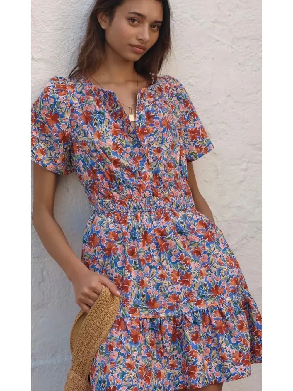 NWT Anthropologie Somerset Mini Dress in Red Blue Floral Sz. XXSP